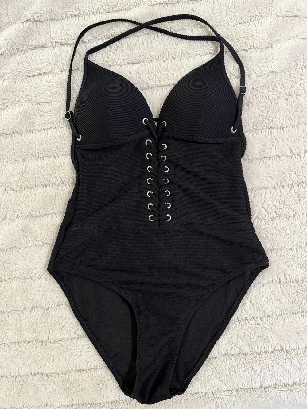 Black Lace-Up One-Piece Swimsuit